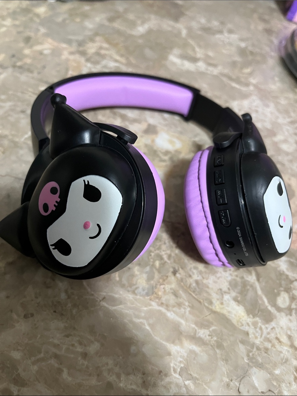 Kuromi-Style Black and Purple Over-Ear Headphones with Built-In Controls
